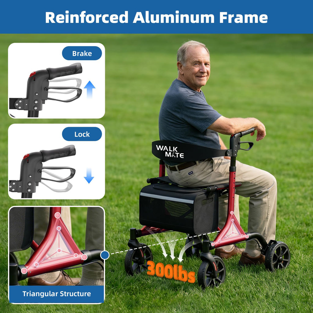 Lightweight Foldable Rollator Walker with Seat K3124