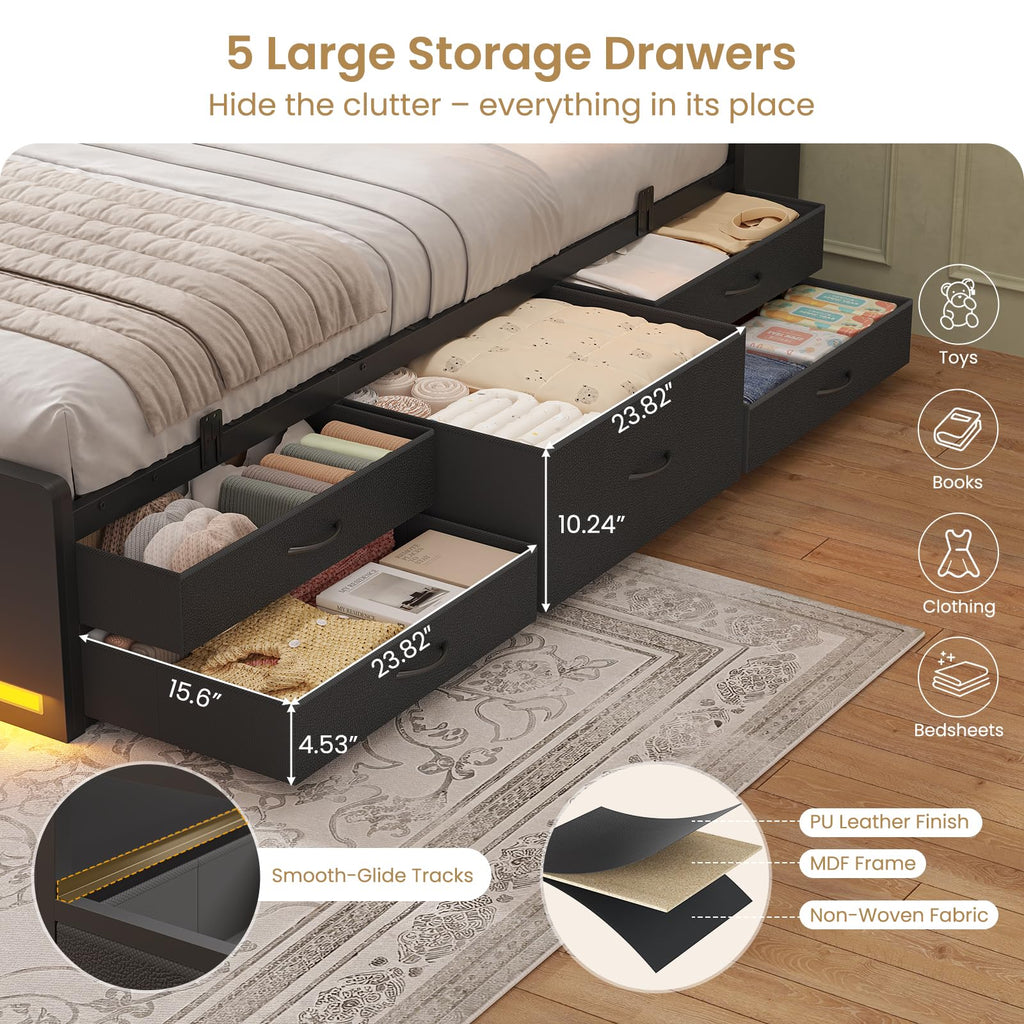 Twin Size Storage Bed Frame with 5 Drawers C912371