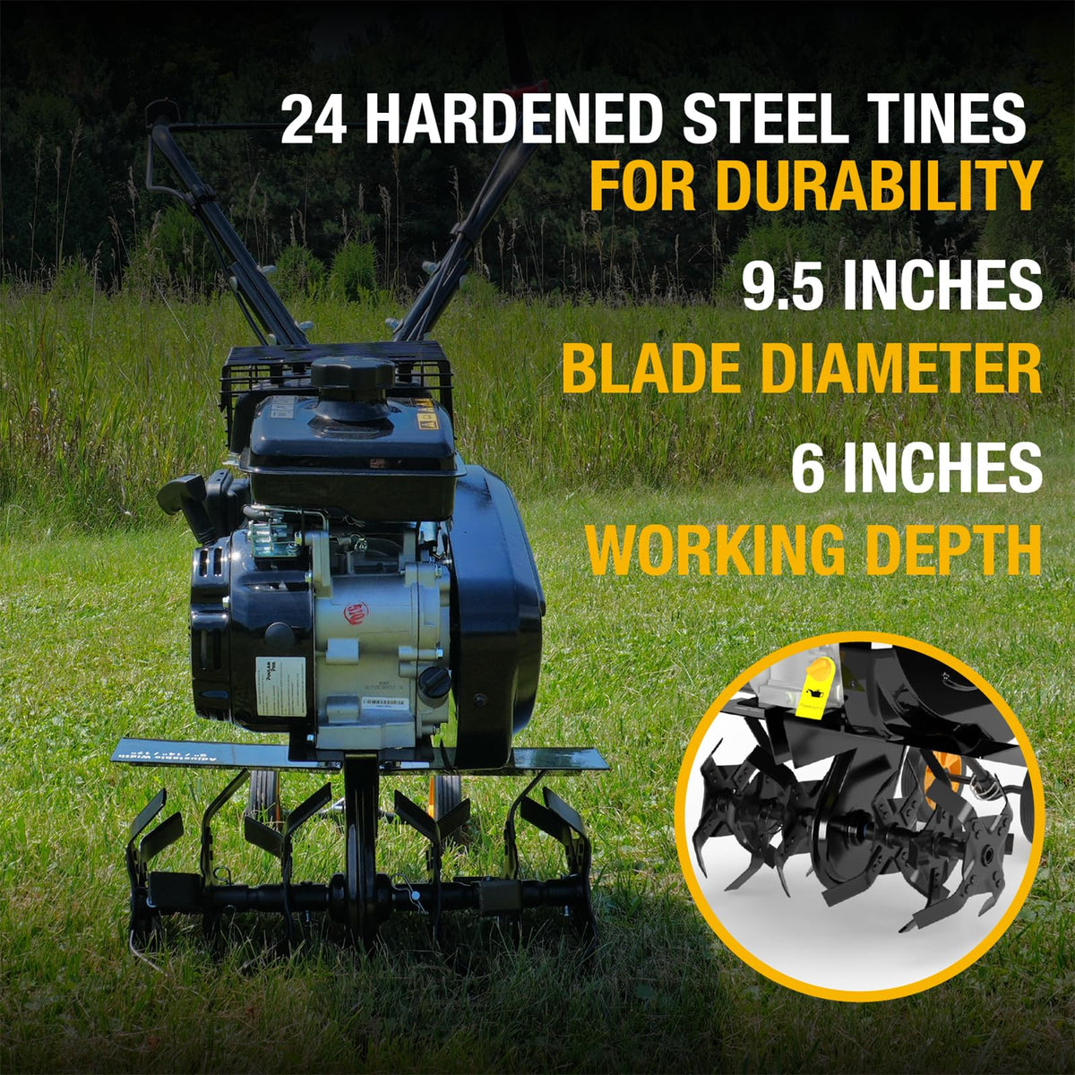 2 in 1 Gas Tiller Cultivator with 79 cc Engine and Adjustable Tilling Width U9227