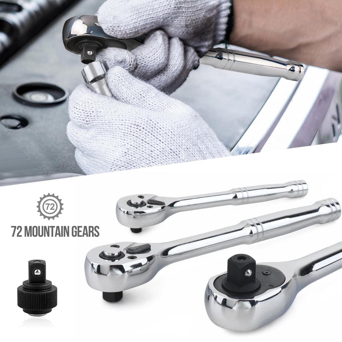 201-Piece Mechanic's Socket Tool Set with Case, SAE and Metric, Chrome-Vanadium Steel E9703