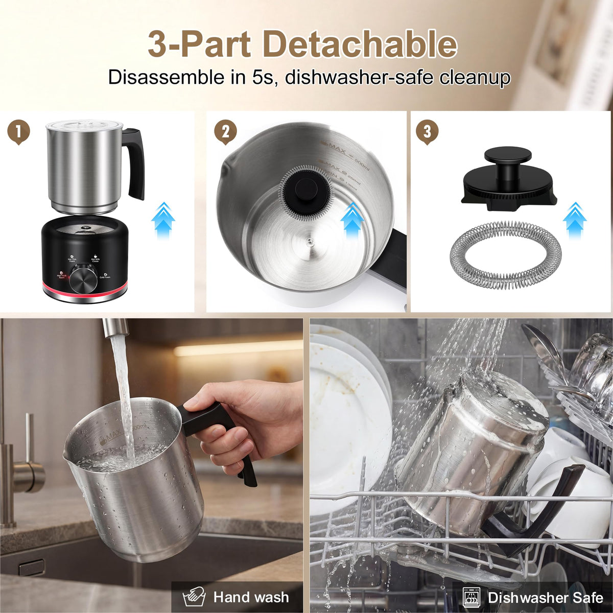 Black Electric Milk Frother and Steamer O7125