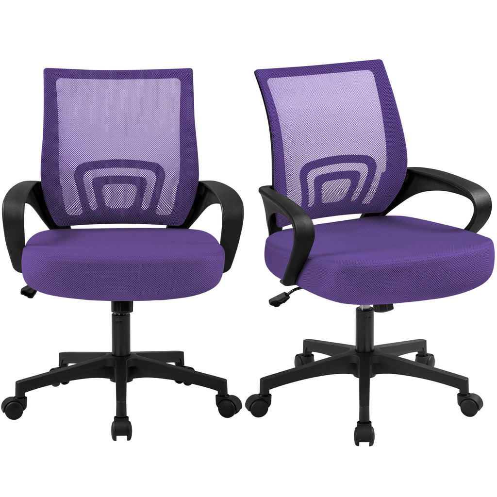 Purple Mesh Office Chairs with Lumbar Support, Set of 2 H157