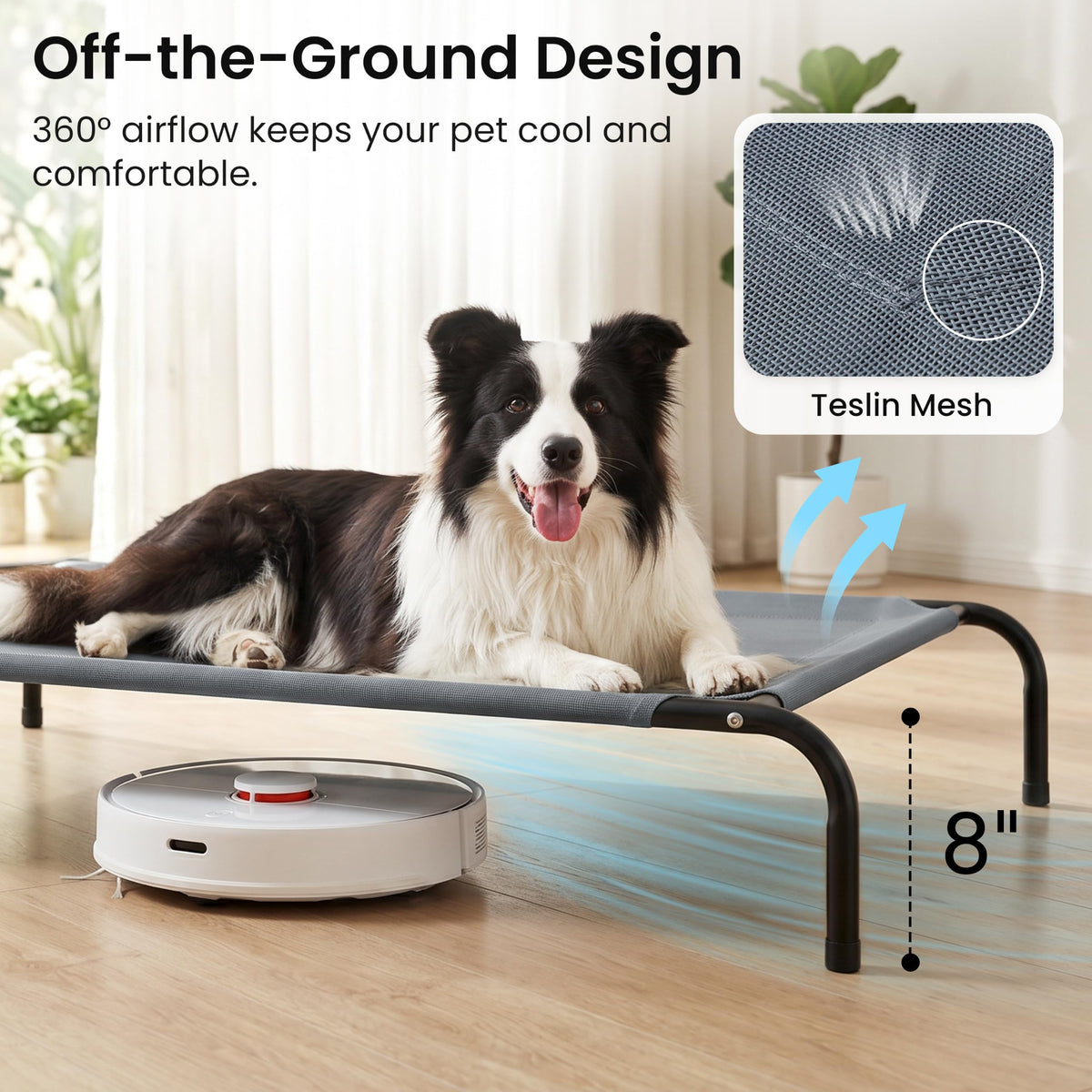 Elevated Cooling Dog Bed with Breathable Mesh, Grey, 48 inches T473167