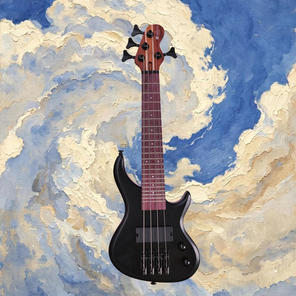 Matte Black Solid Wood 4 String Short Scale Electric Bass Guitar with Humbucker Pickup and Gig Bag Y3589