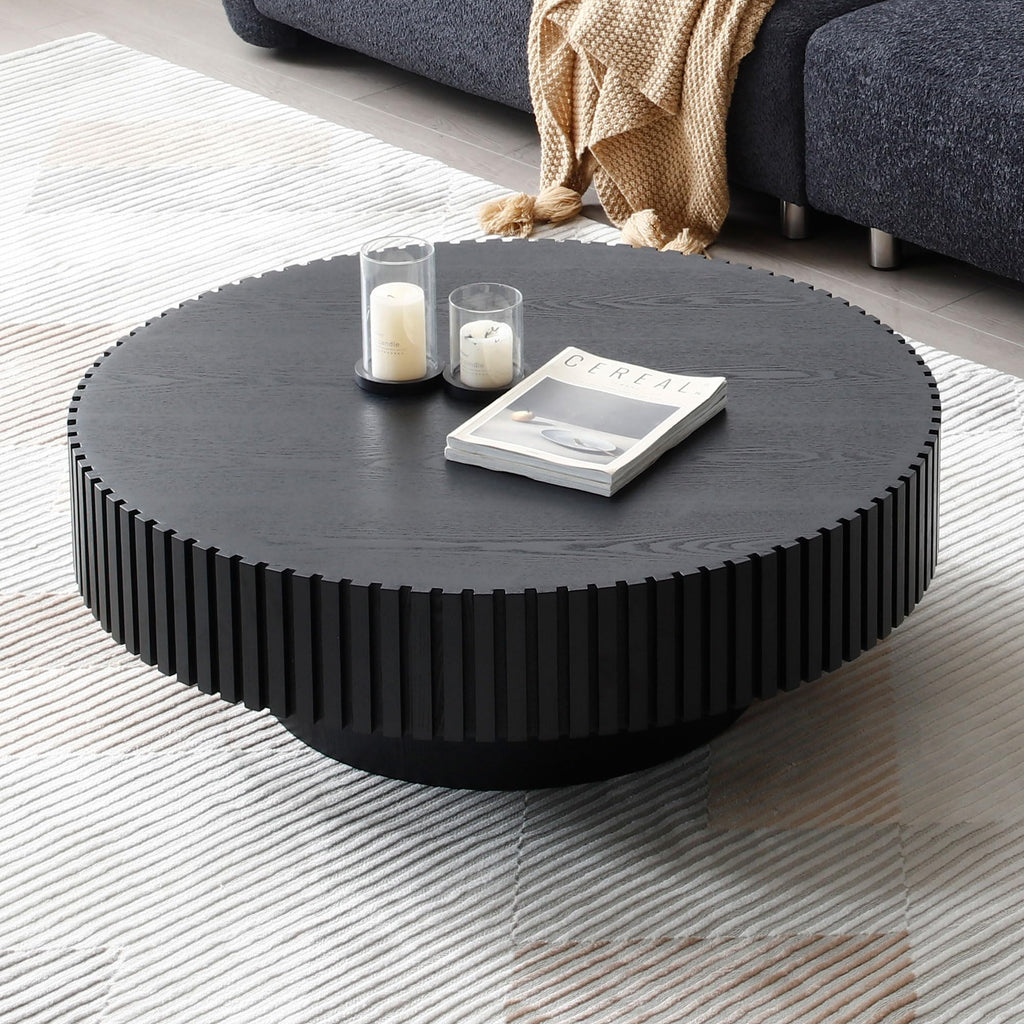 Matt Black Round Nesting Wood Coffee Table L2213