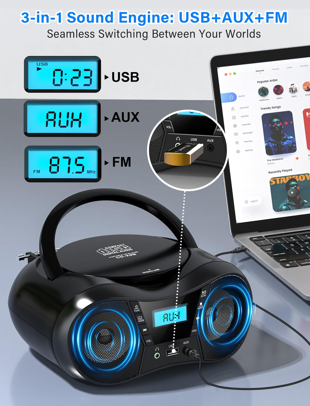 Portable Boombox CD Player with Bluetooth F56867