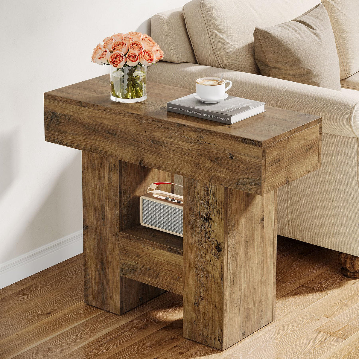 2-Tier Narrow Side Table with Storage Shelf U69486