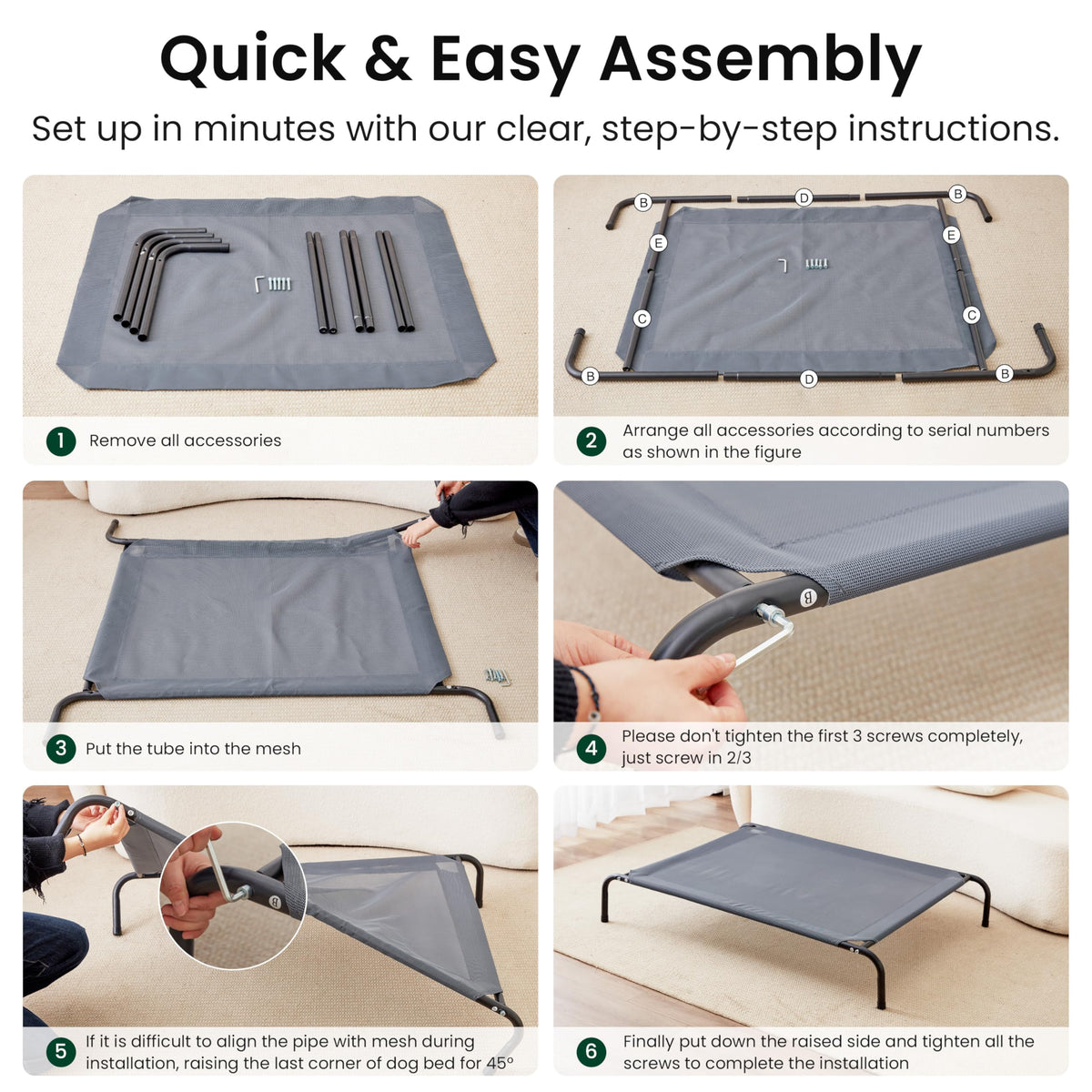 Elevated Cooling Dog Bed with Breathable Mesh, Grey, 48 inches T473167