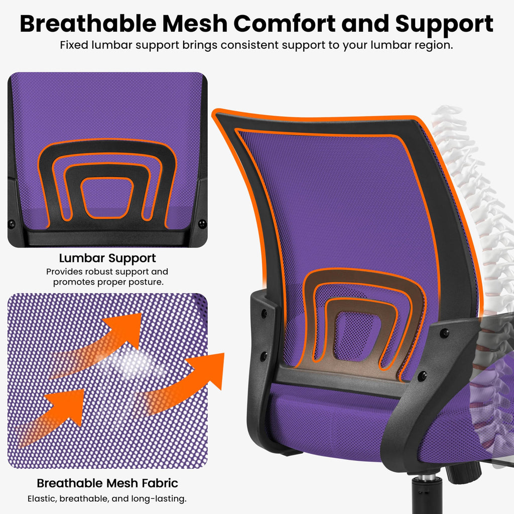 Purple Mesh Office Chairs with Lumbar Support, Set of 2 H157