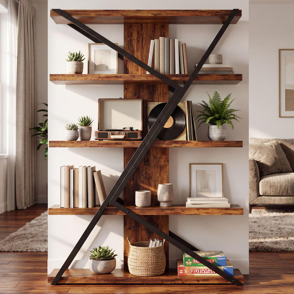 5-Tier Wood and Metal Bookcase A82420