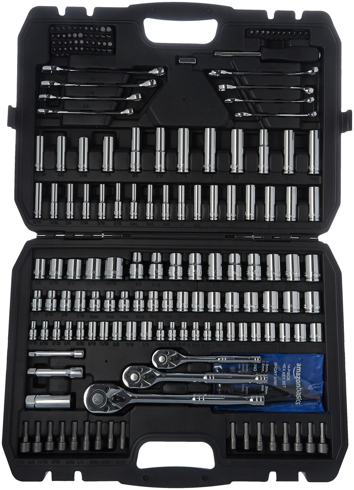 201-Piece Mechanic's Socket Tool Set with Case, SAE and Metric, Chrome-Vanadium Steel E9703