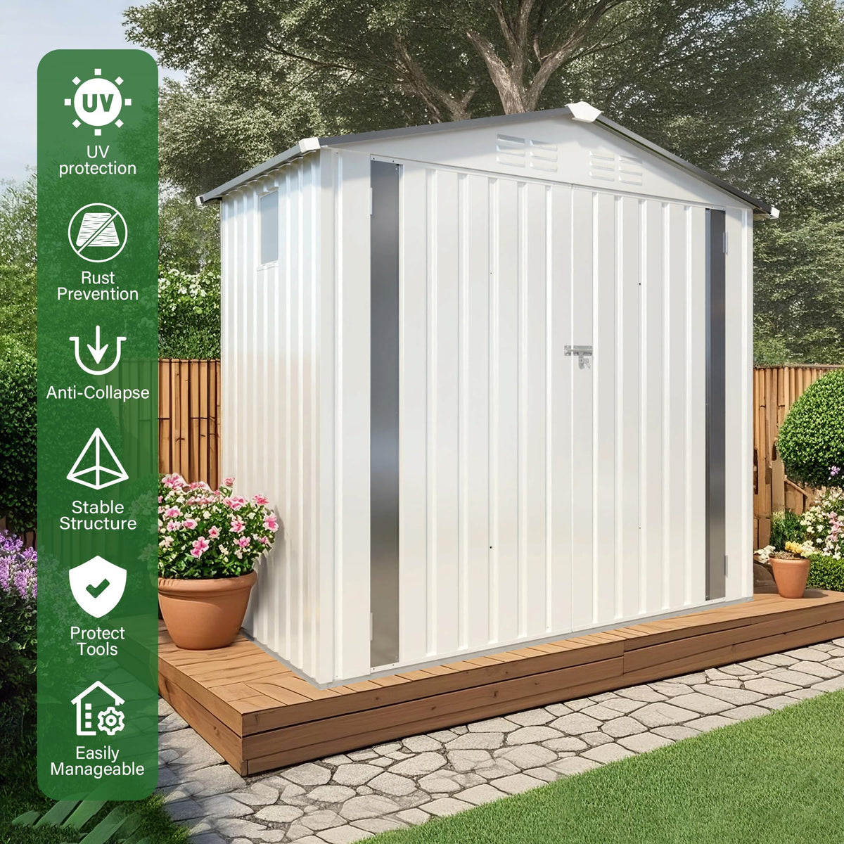 6x3.6FT Metal Outdoor Storage Shed with Lockable Door and Clear Window C49224