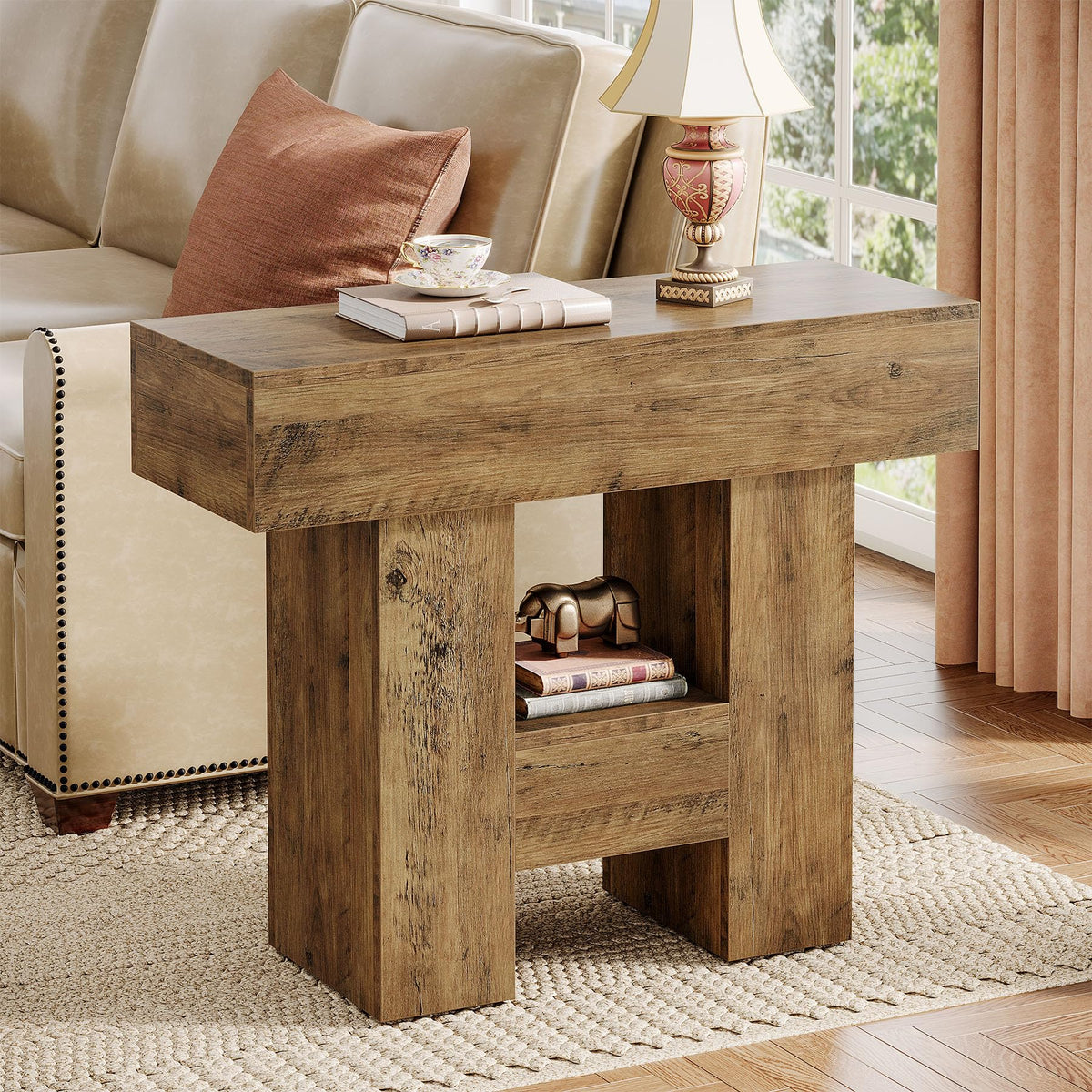 2-Tier Narrow Side Table with Storage Shelf U69486