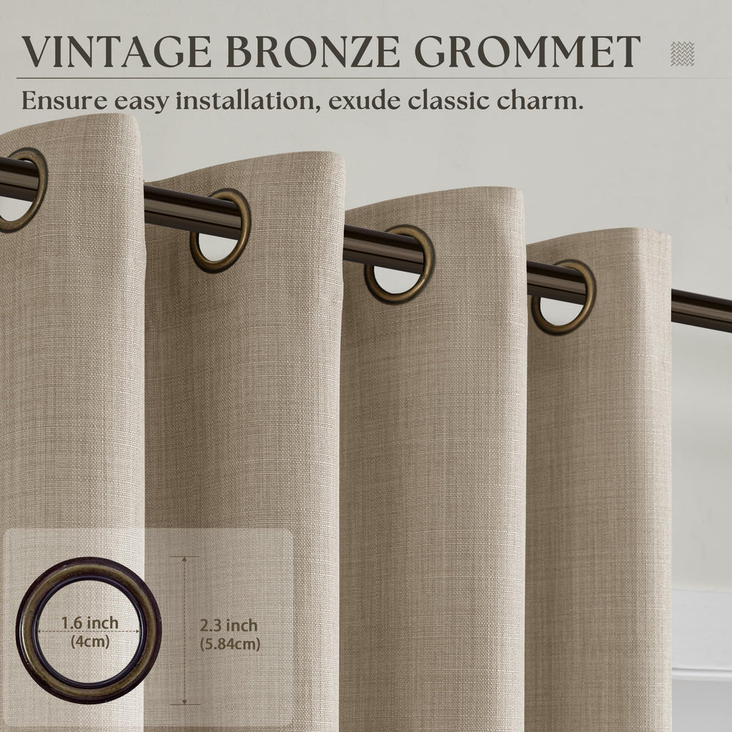 Taupe Linen Textured Grommet Curtains L95893