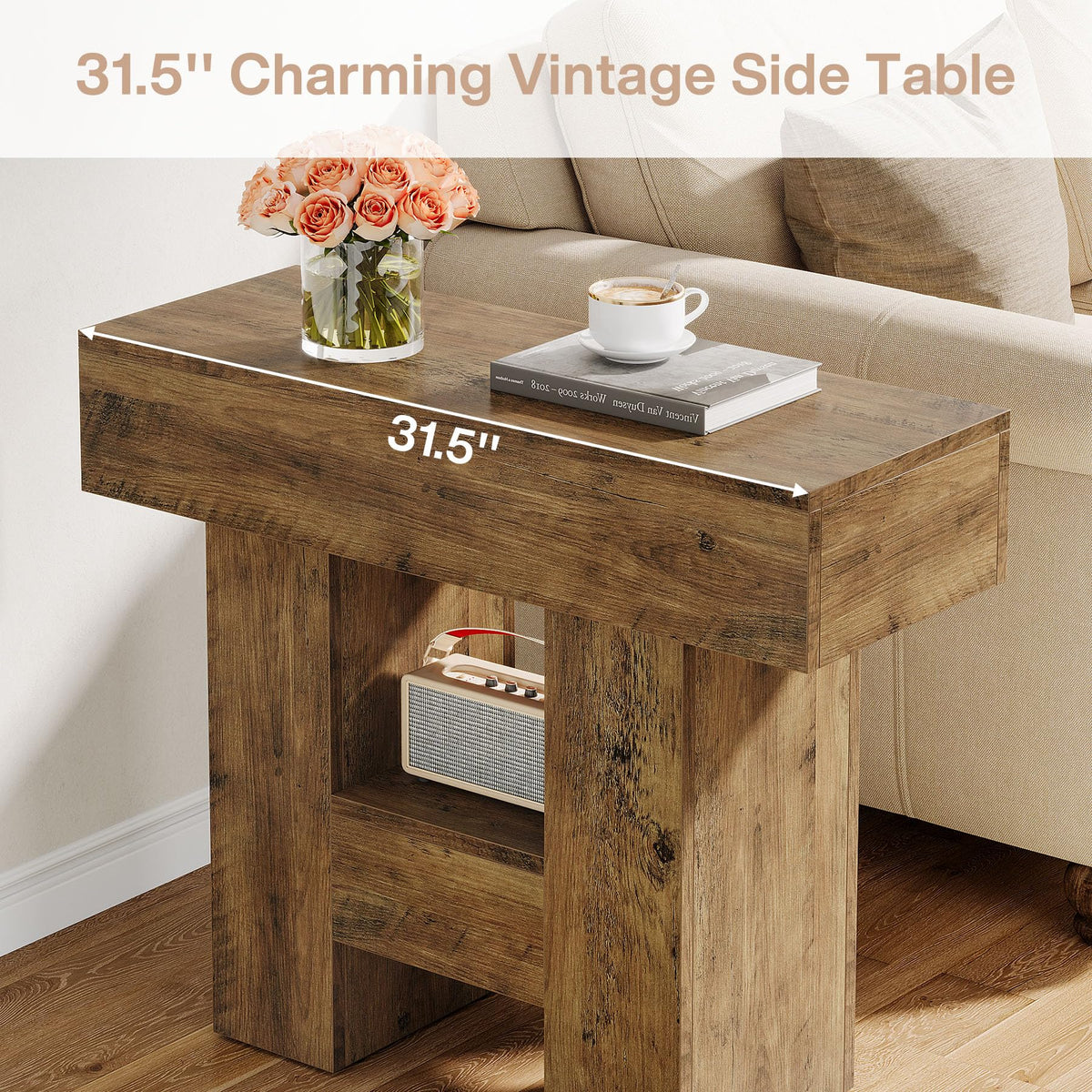 2-Tier Narrow Side Table with Storage Shelf U69486