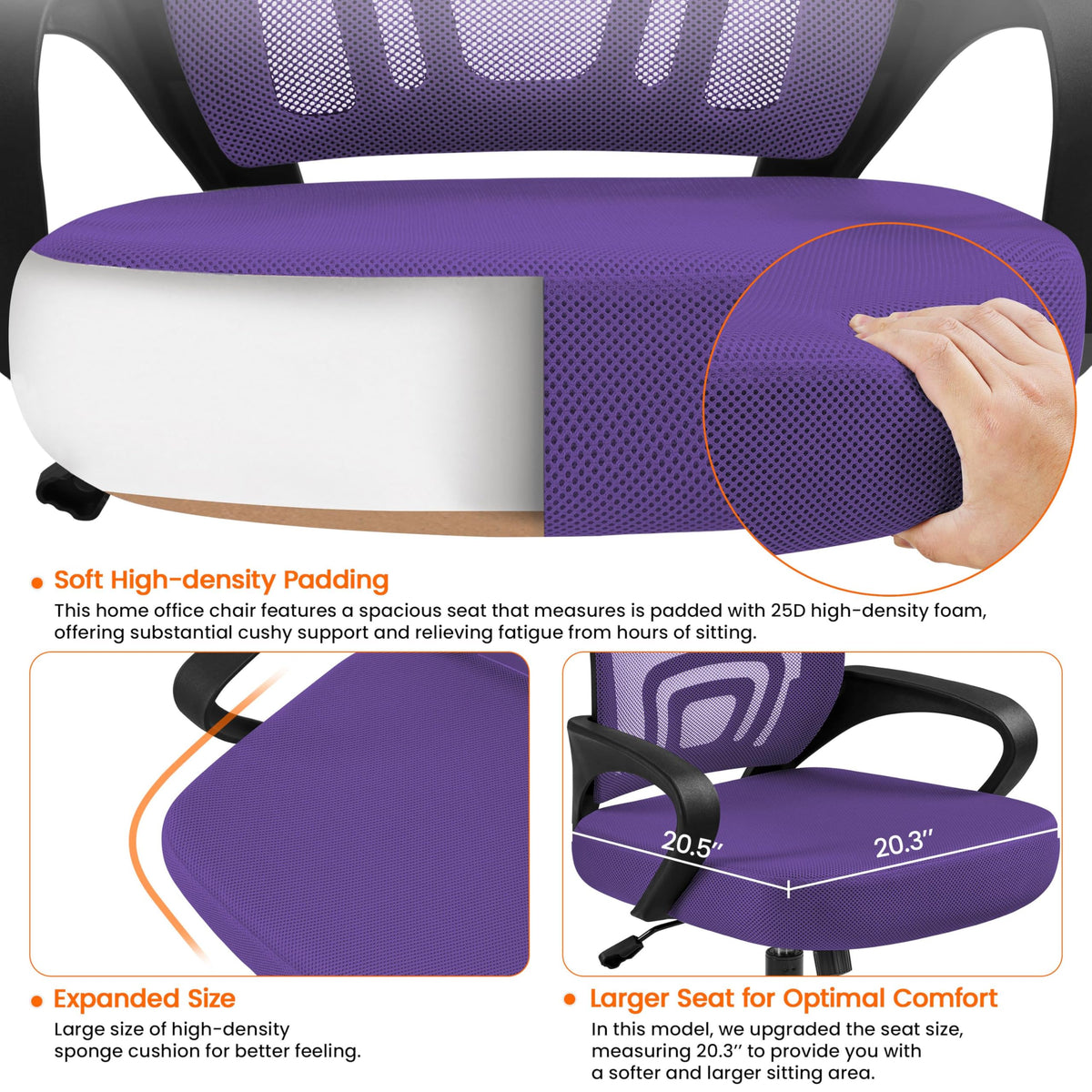 Purple Mesh Office Chairs with Lumbar Support, Set of 2 H157
