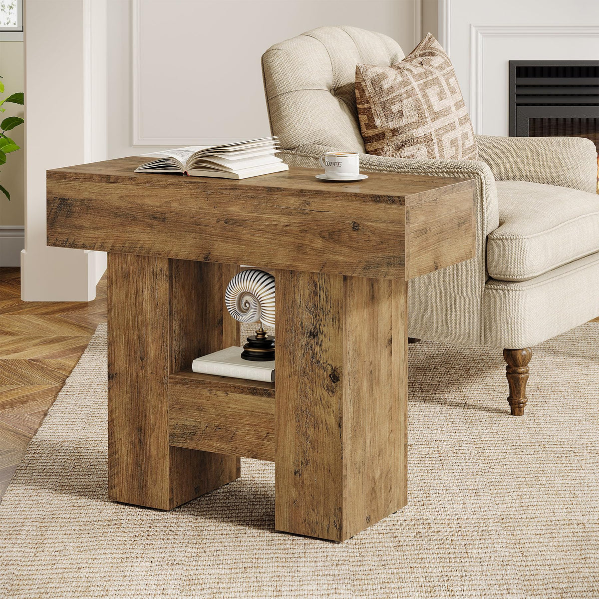 2-Tier Narrow Side Table with Storage Shelf U69486