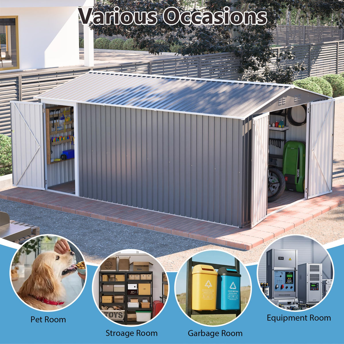 10x14 FT Light Gray Metal Storage Shed X1981