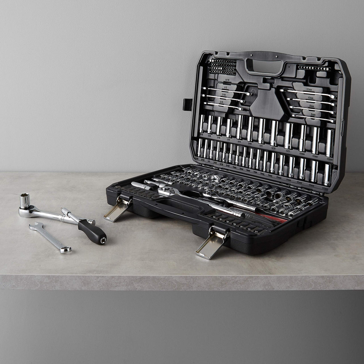 201-Piece Mechanic's Socket Tool Set with Case, SAE and Metric, Chrome-Vanadium Steel E9703