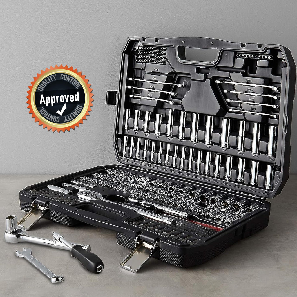 201-Piece Mechanic's Socket Tool Set with Case, SAE and Metric, Chrome-Vanadium Steel E9703