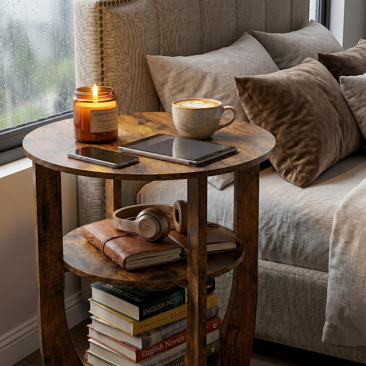 Rustic Brown 19.7 inch Round Side Table C812