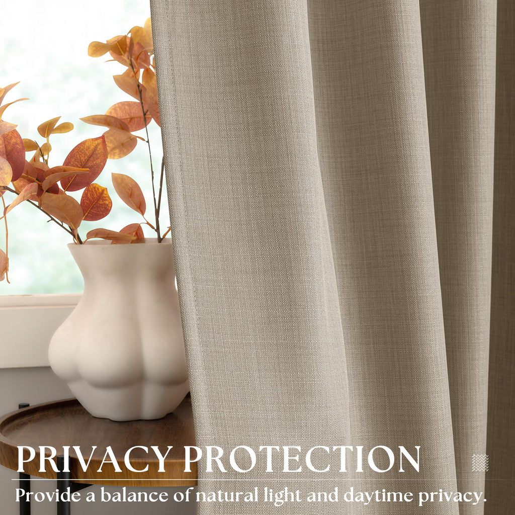 Taupe Linen Textured Grommet Curtains L95893