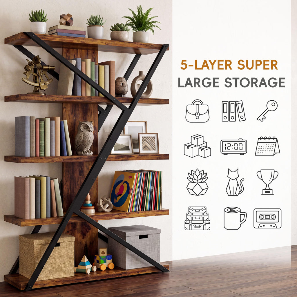 5-Tier Wood and Metal Bookcase A82420