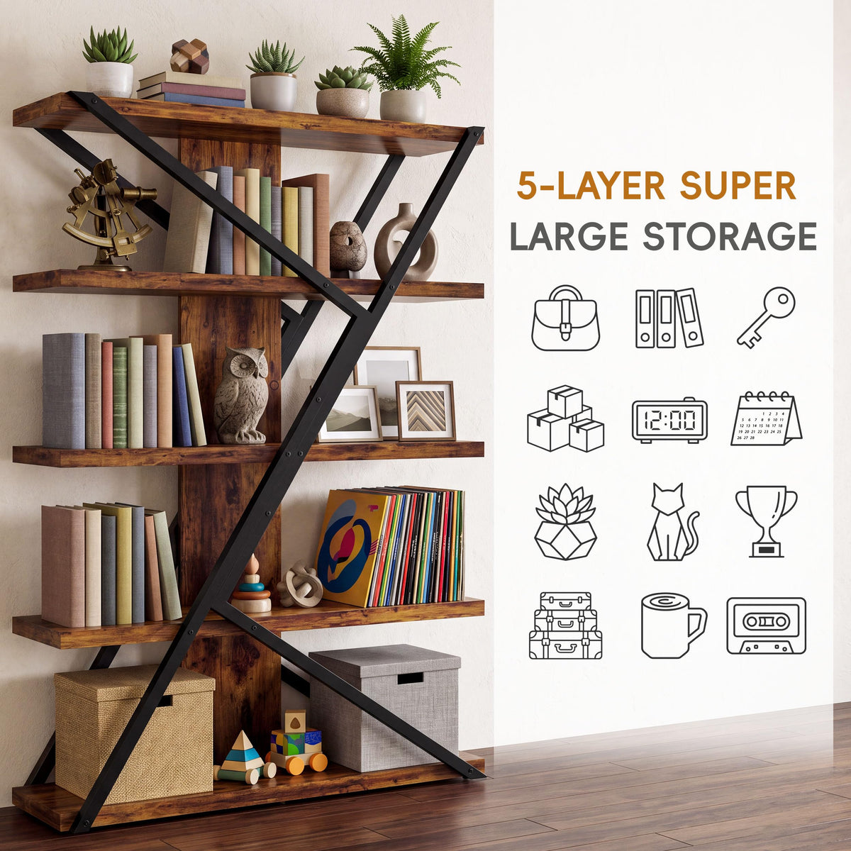 5-Tier Wood and Metal Bookcase A82420