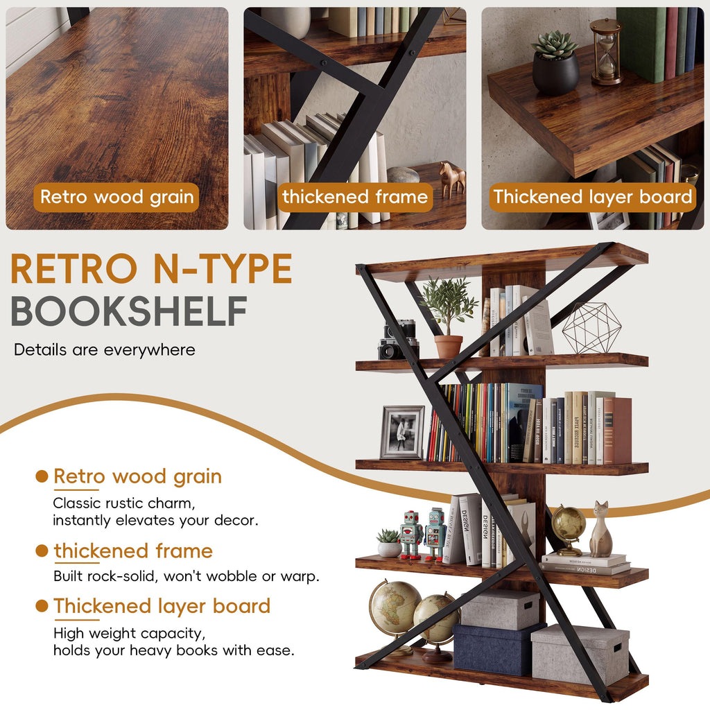 5-Tier Wood and Metal Bookcase A82420