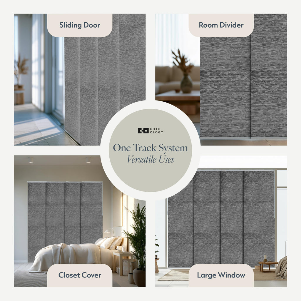 Grey Cordless Sliding Door Panel Track Blinds U92198