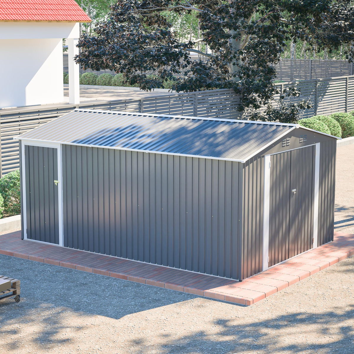10x14 FT Light Gray Metal Storage Shed X1981