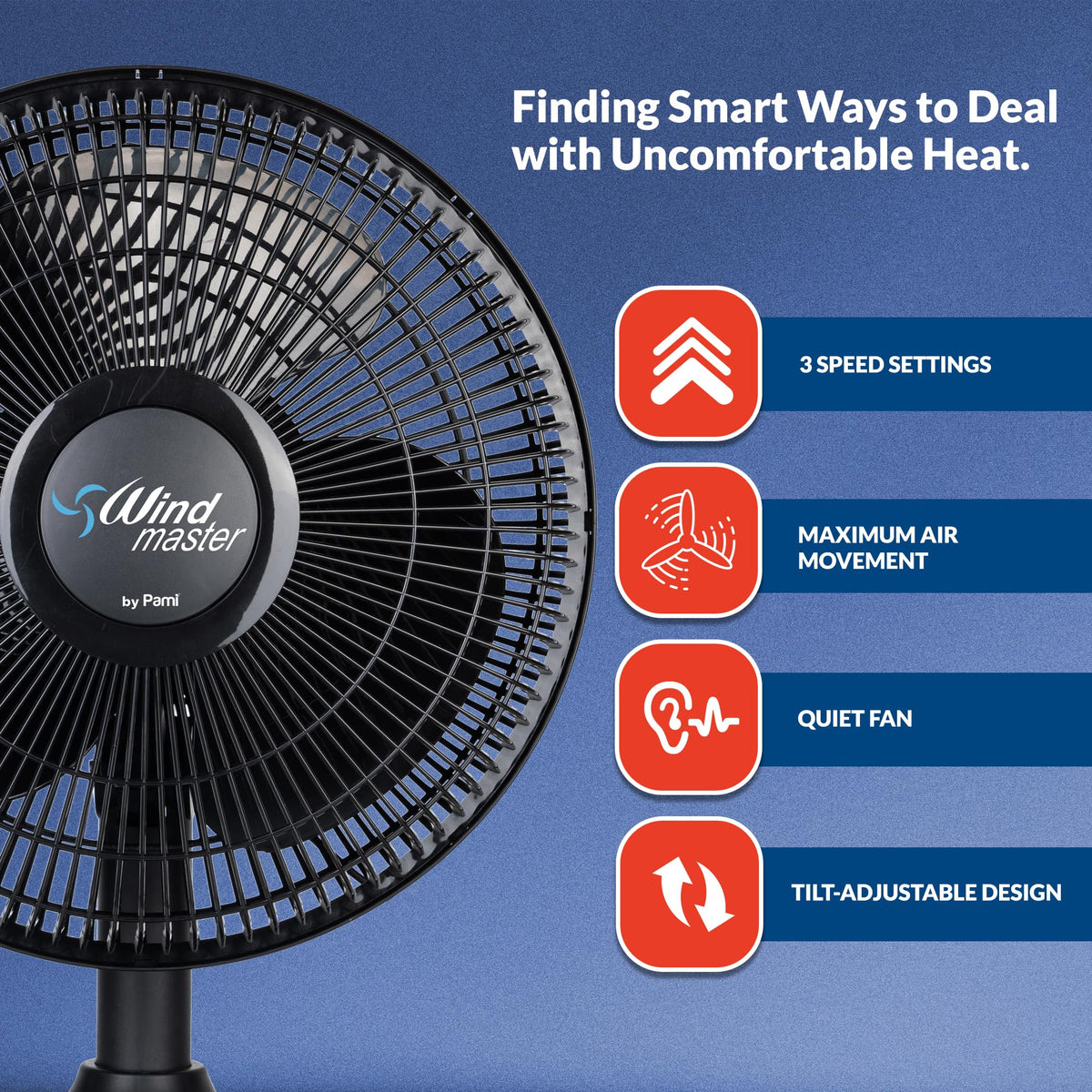 16 in Oscillating Desk Fan, 3 Speed, Adjustable Tilt, Black U851637
