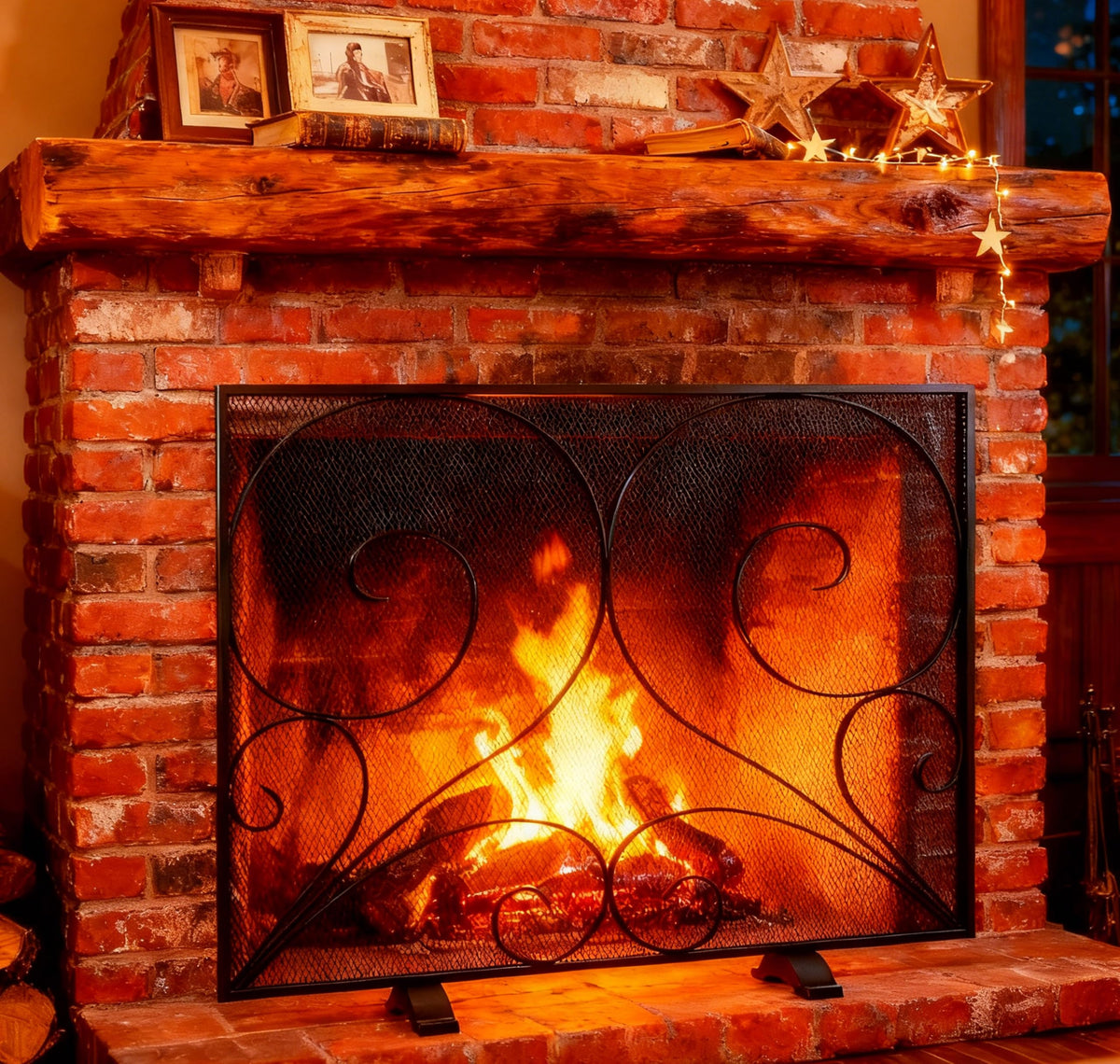 Black Single Panel Wrought Iron Fireplace Screen V15264