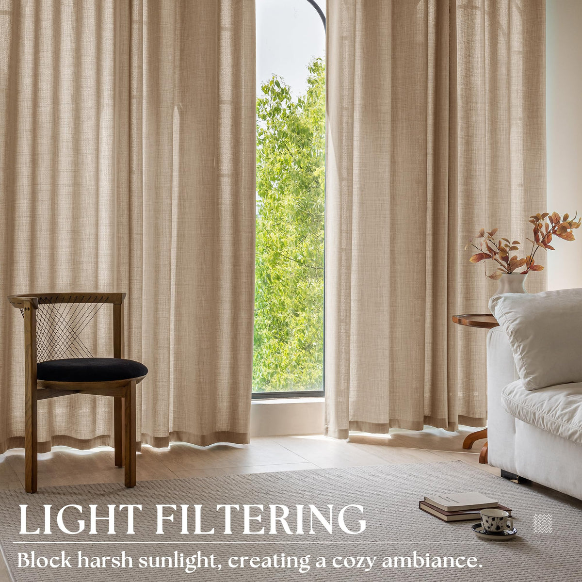 Taupe Linen Textured Grommet Curtains L95893