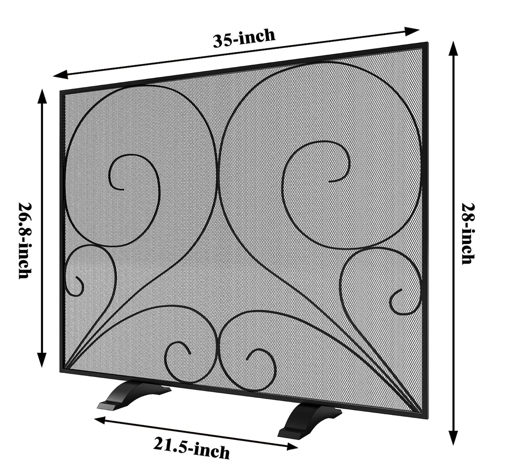 Black Single Panel Wrought Iron Fireplace Screen V15264