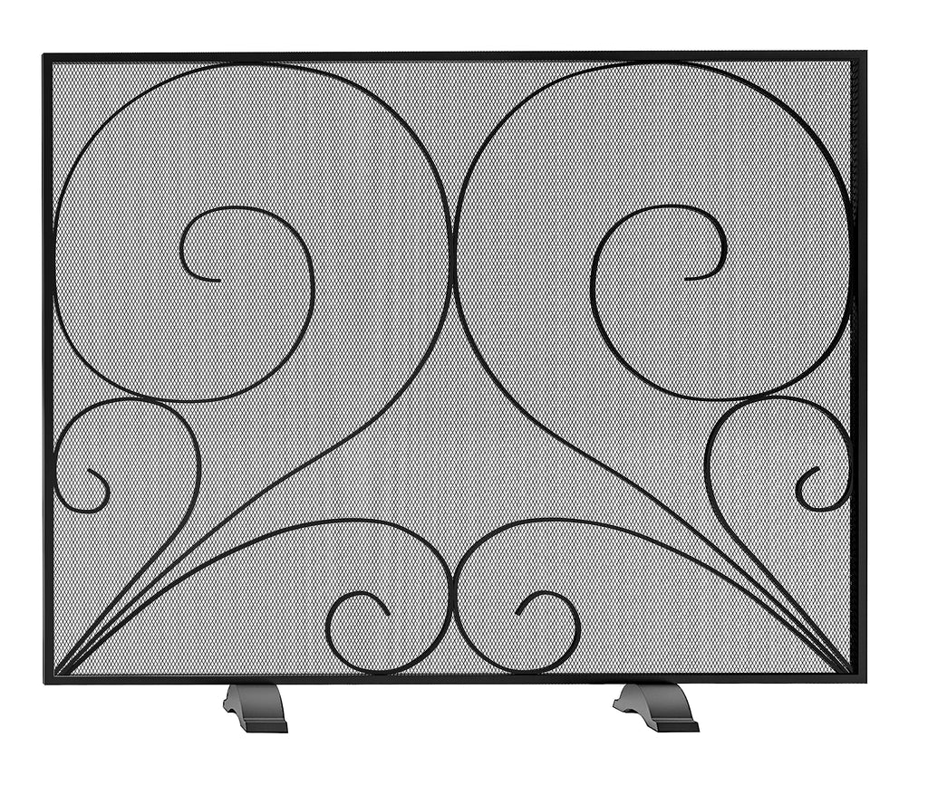 Black Single Panel Wrought Iron Fireplace Screen V15264