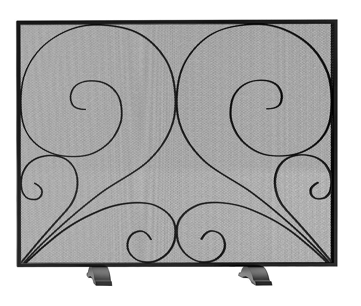 Black Single Panel Wrought Iron Fireplace Screen V15264