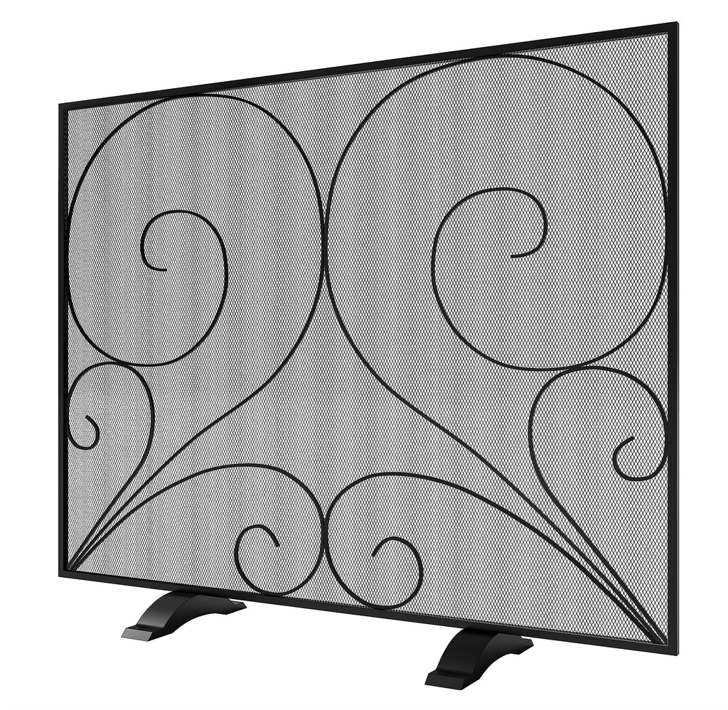 Black Single Panel Wrought Iron Fireplace Screen V15264