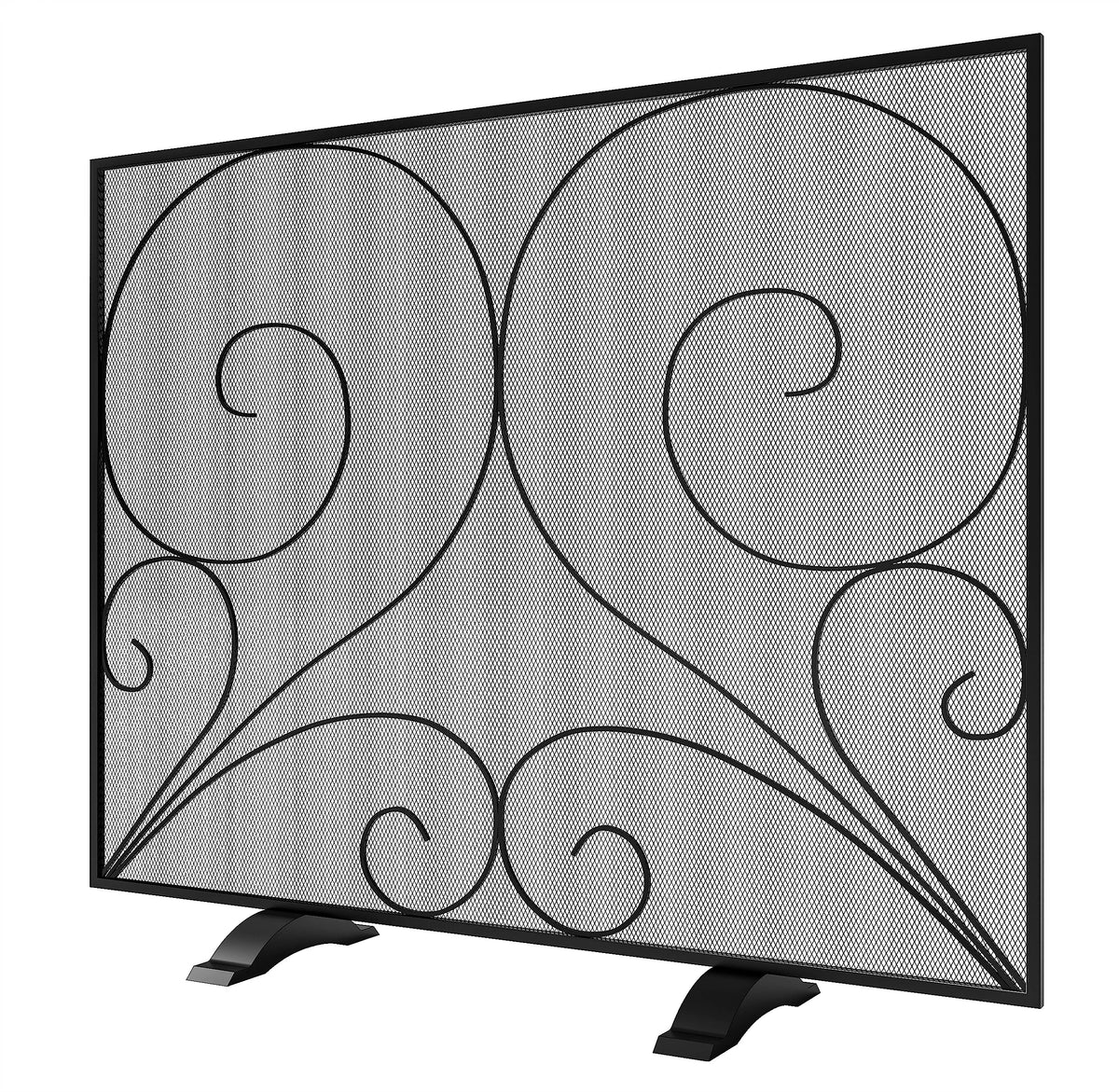 Black Single Panel Wrought Iron Fireplace Screen V15264